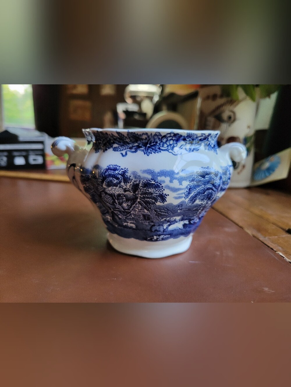 Booths England British Scenery Blue White Open Sugar Bowl Scalloped No Lid A8024